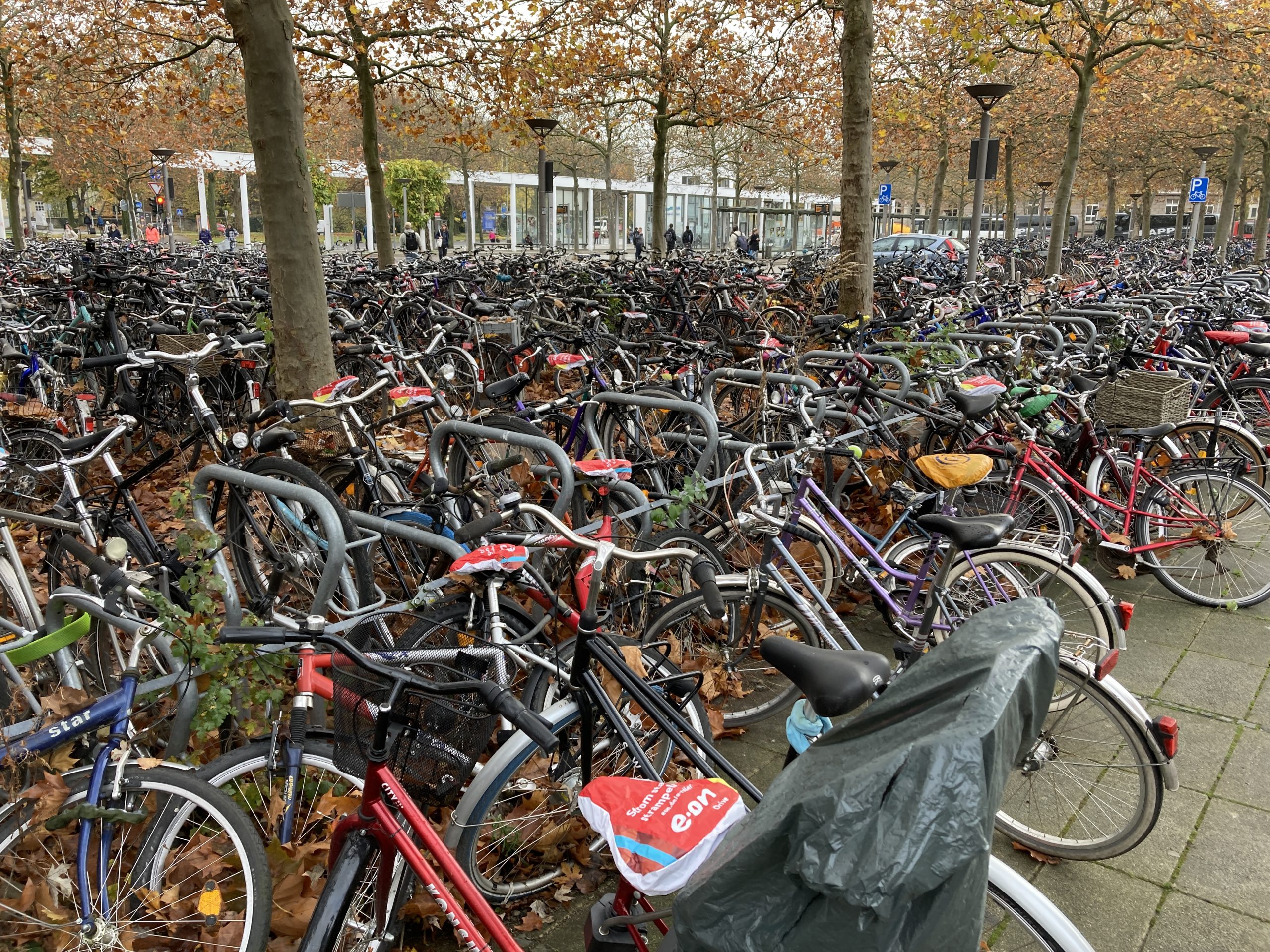 Viele geparkte Fahrräder am Bahnhof